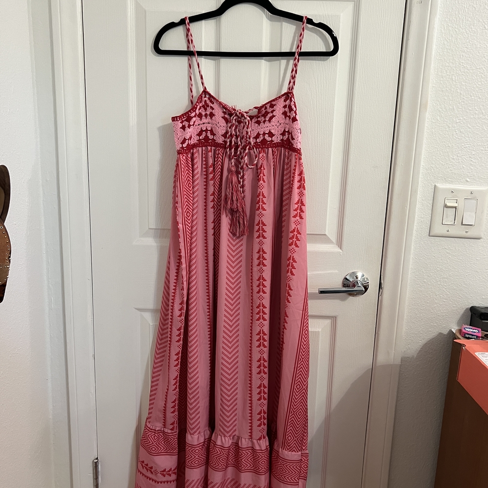Pink and Red Boho Maxi Dress